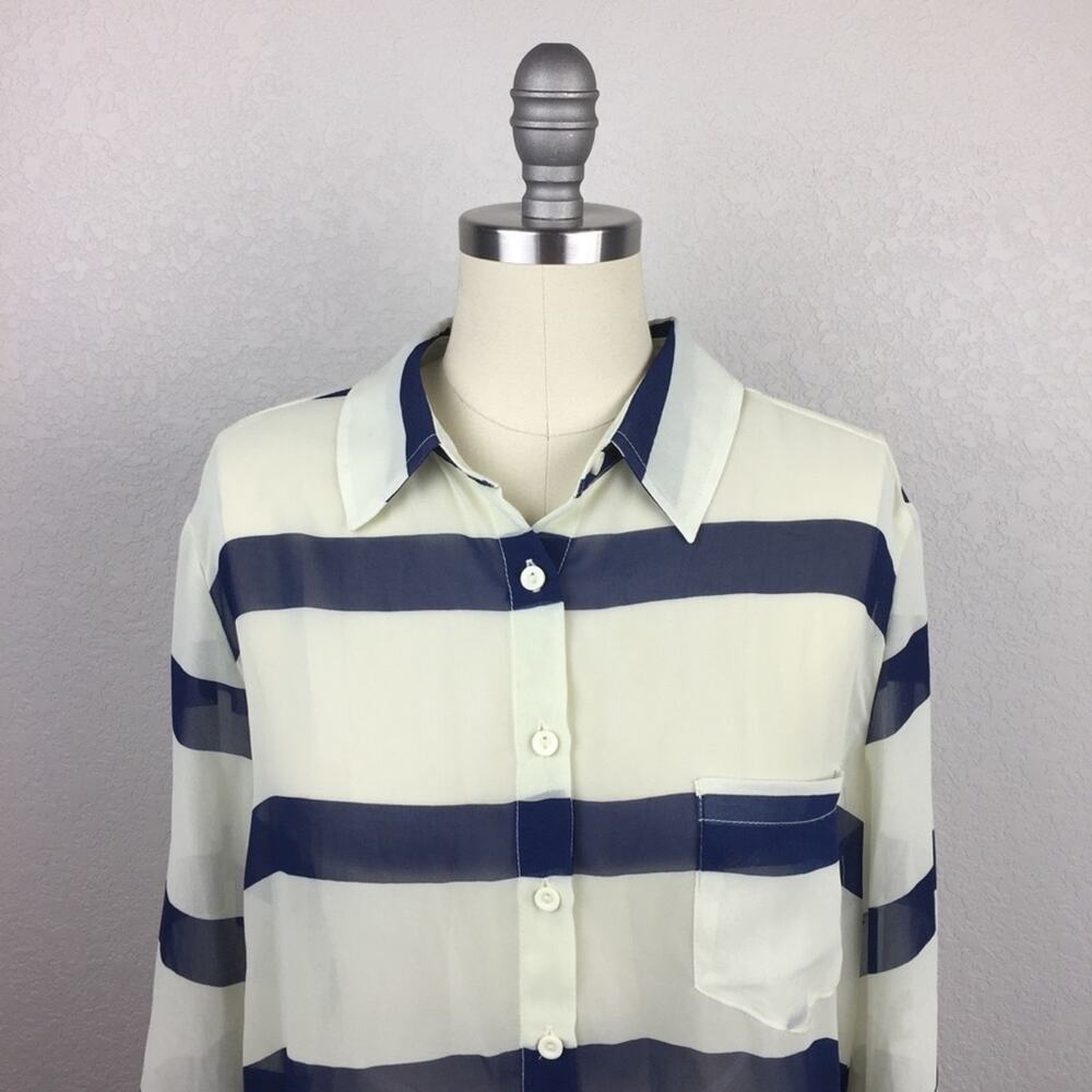 •Timing• Striped Sheer Button Down - Picture 2 of 5